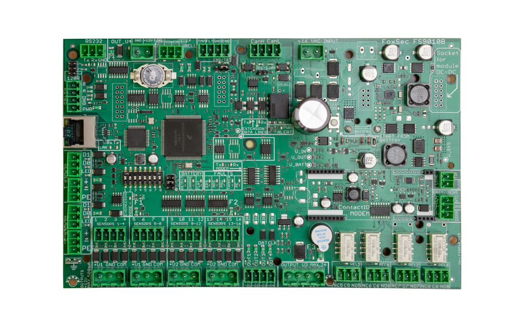 Updated 2023 version of FoxSec FS9010B main control board with enhanced input/output modules